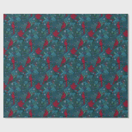 深紅色と針葉樹、冬の休日パターン ラッピングペーパー