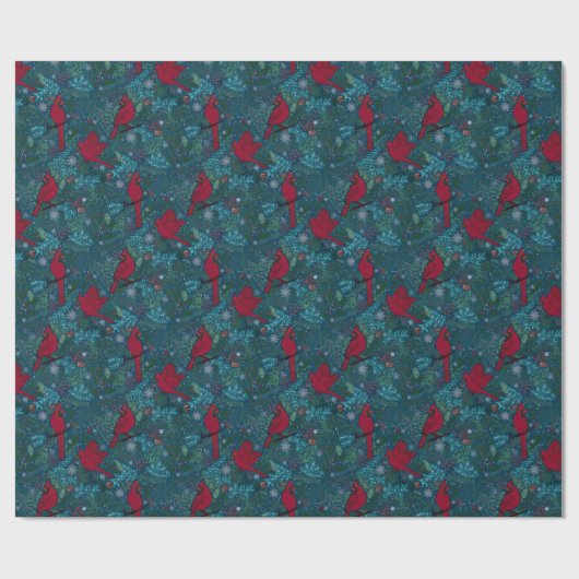 深紅色と針葉樹、冬の休日パターン ラッピングペーパー (フラット)