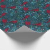 深紅色と針葉樹、冬の休日パターン ラッピングペーパー (角)