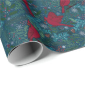 深紅色と針葉樹、冬の休日パターン ラッピングペーパー (ロールコーナー)