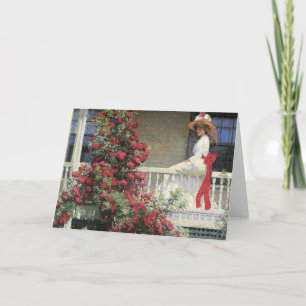 深紅色のブラブラ歩く人のファインアート カード