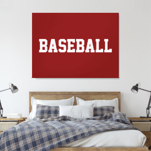深紅色のベースに白いスポーツ風BASEBALL文字 キャンバスプリント