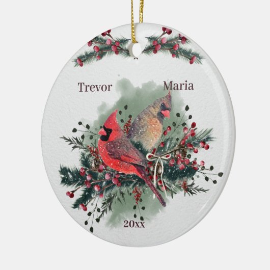 深紅色のペア1stクリスマス一緒に セラミックオーナメント (左)