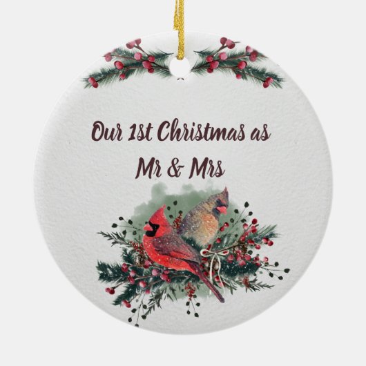 深紅色のペア1stクリスマス一緒に セラミックオーナメント (裏面)