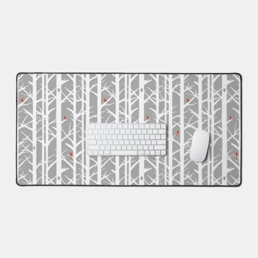 深紅色の樺の木の木のライトグレー デスクマット (キーボード&マウス)