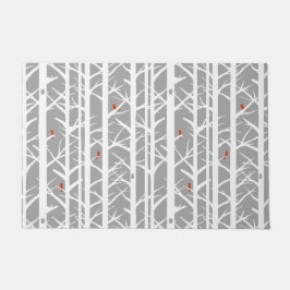 深紅色の樺の木の木のライトグレー ドアマット