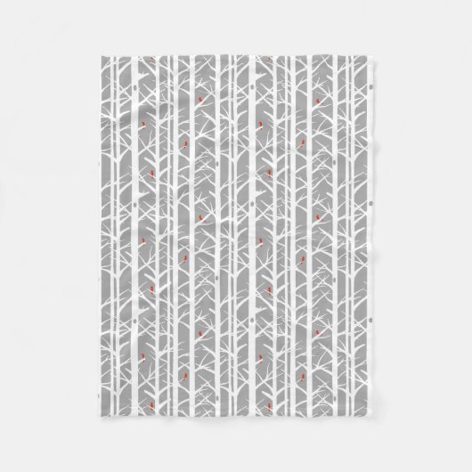 深紅色の樺の木の木のライトグレー フリースブランケット (正面)
