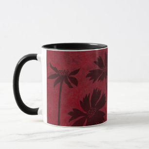 深紅色の背景のFlowerheadのシルエット マグカップ