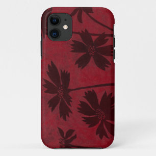 深紅色の背景のFlowerheadのシルエット iPhone 11 ケース