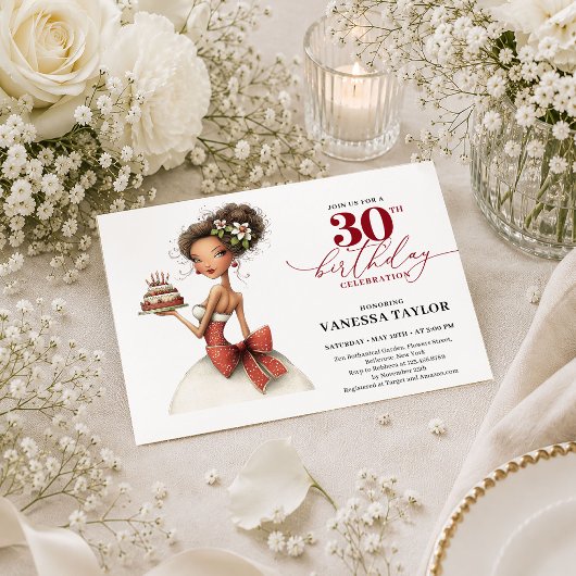 深紅色の30歳の誕生日+気まぐれな女性+奇想天外なパーティー 招待状