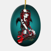 "深紅色の"赤い入れ墨のサイバーのゴシックの天使のオーナメント セラミックオーナメント (正面)