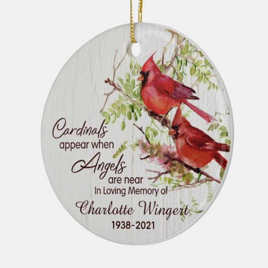 深紅色は天使が近づくと現パーソナライズされたれる セラミックオーナメント (左)