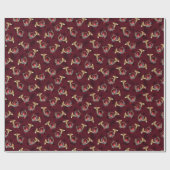 深紅色は金ゴールドのクリスマスホルンバーガンディで止まる ラッピングペーパー (フラット)