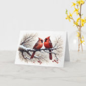 深紅色インスノーオンツリーブランチレッドベリー カード (黄色い花)