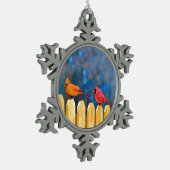 深紅色オン絵画フェンスオリジナル- Art スノーフレークピューターオーナメント (左)