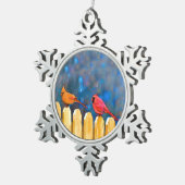 深紅色オン絵画フェンスオリジナル- Art スノーフレークピューターオーナメント (右)