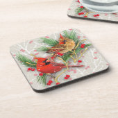 深紅色カップルのクリスマス コースター (左側)