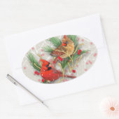 深紅色カップルのクリスマス 楕円形シール (封筒)