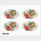 深紅色カップルのクリスマス 楕円形シール (シート)