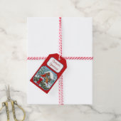 深紅色クリスマスバードフィーダーレッド ギフトタグ (より糸付き)