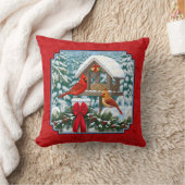 深紅色クリスマスバードフィーダーレッド クッション (ブランケット)