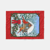 深紅色クリスマスバードフィーダーレッド フリースブランケット (正面(横))