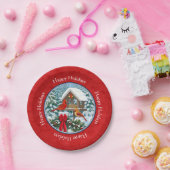 深紅色クリスマスバードフィーダーレッド ペーパープレート (パーティー)