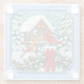 深紅色クリスマスフェスティブルブルー ガラスコースター (裏面)