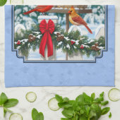 深紅色クリスマスフェスティブルブルー キッチンタオル (折り畳み)