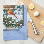 深紅色クリスマスフェスティブルブルー キッチンタオル (四つ折り)