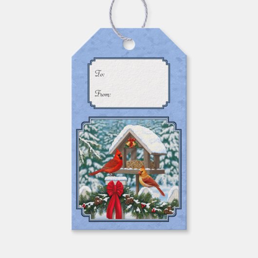 深紅色クリスマスフェスティブルブルー ギフトタグ (正面)