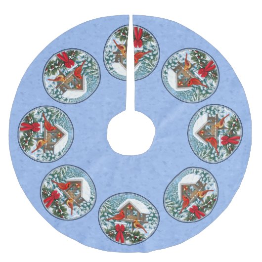 深紅色クリスマスフェスティブルブルー フリース ツリースカート (正面)