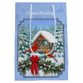 深紅色クリスマスフェスティブルブルー ミディアムペーパーバッグ (裏面)