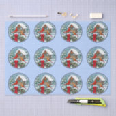 深紅色クリスマスフェスティブルブルー 薄葉紙 (クラフト)