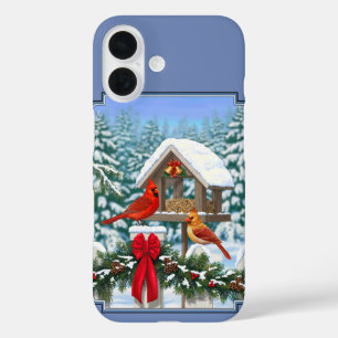 深紅色クリスマスフェスティブルブルー iPhone 16ケース