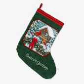 深紅色クリスマスフェスティンググリーン ラージクリスマスストッキング (正面 (吊り時))