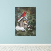 深紅色ズオンスノイ・バードハウス キャンバスプリント (インサイチュ (ウッドフロア))
