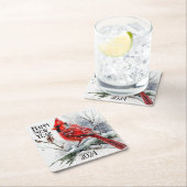 深紅色ズオンツリーブランチin冬のシーン新年 スクエアペーパーコースター (インサイチュ)