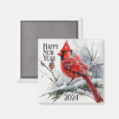 深紅色ズオンツリーブランチin冬のシーン新年 マグネット (正面/裏面)