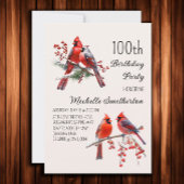 深紅色ズスノーウィンターバード100誕生日 招待状