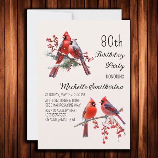 深紅色ズスノーウィンターバード80誕生日 招待状