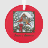 深紅色バードフィーダー&クリスマスガーランドシーズン オーナメント (裏面)