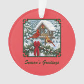 深紅色バードフィーダー&クリスマスガーランドシーズン オーナメント (正面)