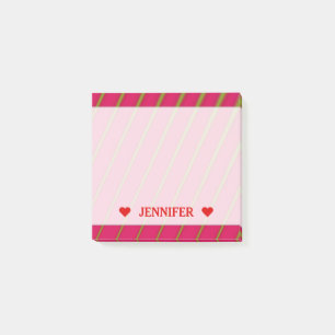 深紅色パターン及び名前をカスタムするのノートのグリーン・ライン ポストイット