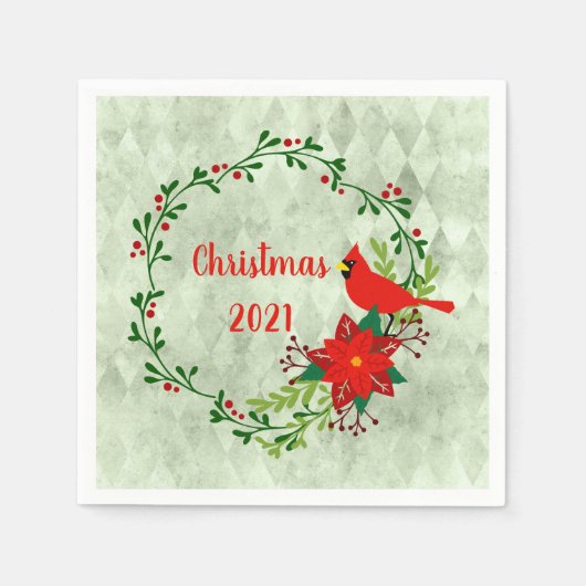 深紅色リース パーソナライズされた スタンダードカクテルナプキン (正面)