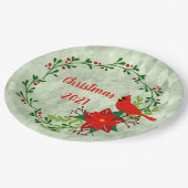 深紅色リース パーソナライズされた ペーパープレート (アングル)