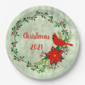 深紅色リース パーソナライズされた ペーパープレート (正面)