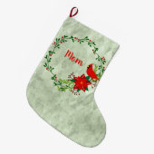 深紅色リース パーソナライズされた ラージクリスマスストッキング (正面 (吊り時))
