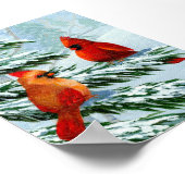 深紅色冬の鳥の雪の風景の作成 ポスター (角)