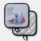 深紅色及び雪ポットホルダー 鍋敷き (正面/裏面)